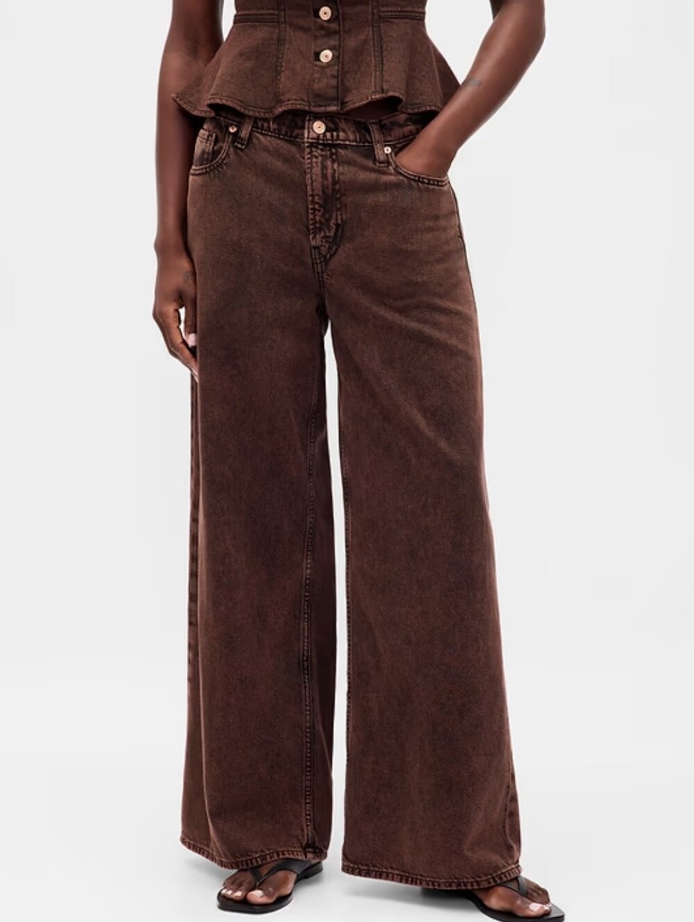 Gap Baggy Mid-Rise Wide Leg‎ Jeans Size 16 Tall Ultrasoft Denim Dark Brown Wash